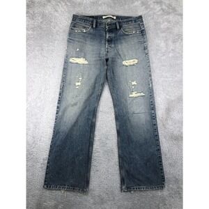 Express Jeans Mens 35x32 (Tag 34x32) Blue Precision Boot Cut Low Rise Distressed